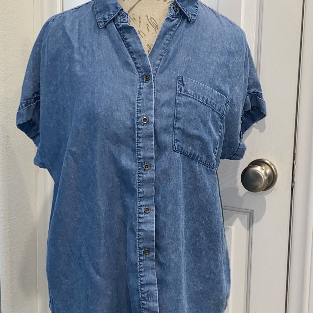 Jane Delancy Casual Blue Denim Button-Up Shirt